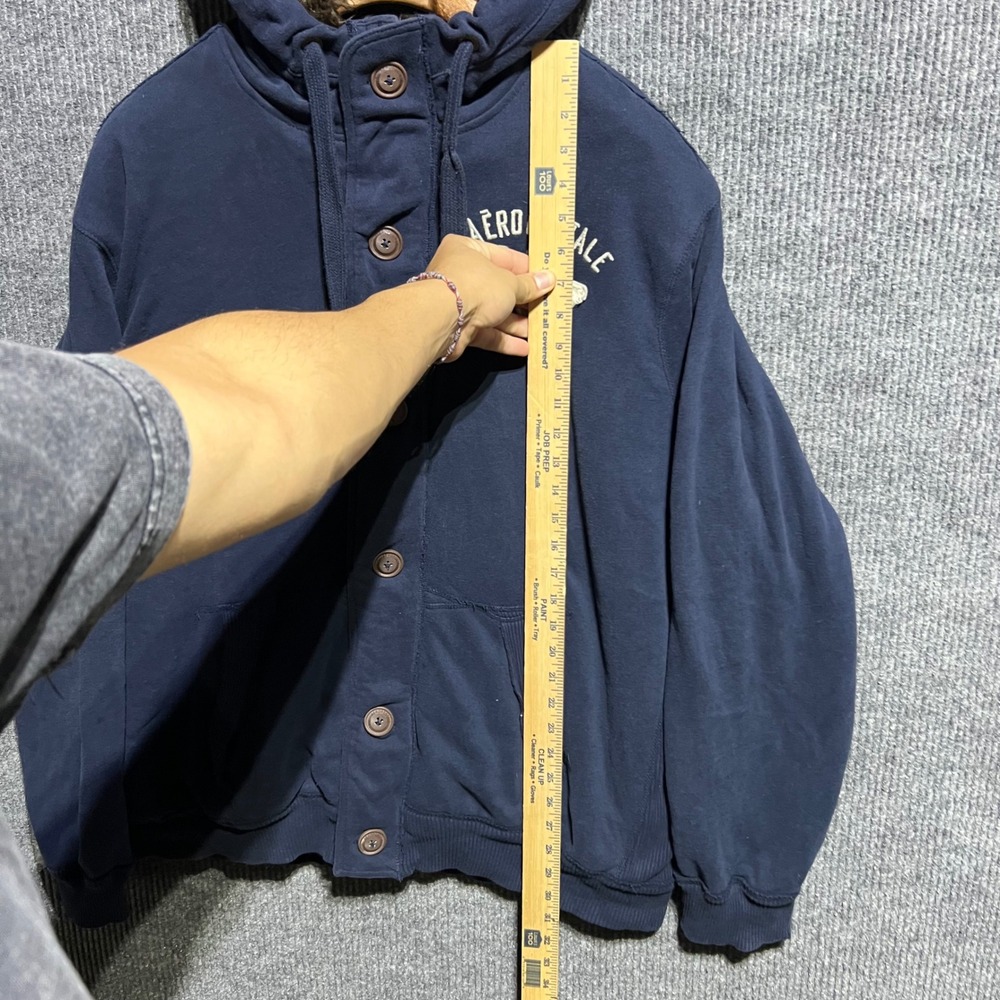 Vintage Aeropostale Faux Fur Lined Hoodie Men XXL Navy Blue NY Heavyweight Y2K - Picture 2 of 16